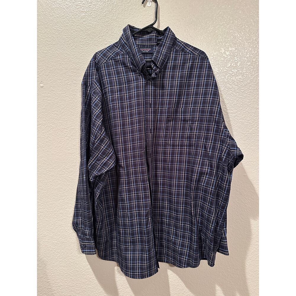 Roundtree & Yorke Navy Plaid Dress Button Down Shirt sz 3X